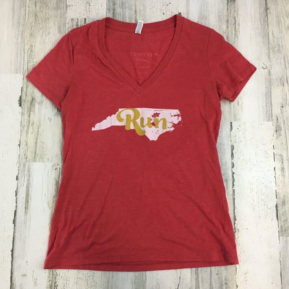 Fleet Feet Run North Carolina V Neck T Shirt Bella Sz L RUNS SMALL